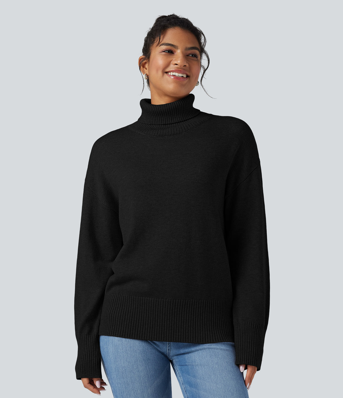 High Neck Long Sleeve Work Wool-Blend Jumper — Black — view 6