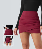 High Waisted 2-in-1 Houndstooth Bodycon Mini Casual Skirt with Pocket — Crimson Static — view 1