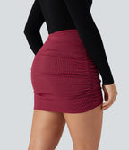 High Waisted 2-in-1 Houndstooth Bodycon Mini Casual Skirt with Pocket — Crimson Static — view 7