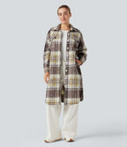 Long Sleeve Plaid Longline Casual Sherpa Jacket with Pockets — Golden Breeze — view 4