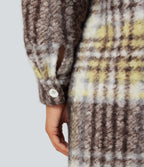 Long Sleeve Plaid Longline Casual Sherpa Jacket with Pockets — Golden Breeze — view 5