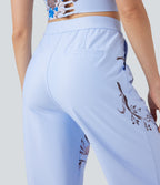 X Yukiko High Waisted Straight Leg Floral Print Casual Trousers with Pockets — Cocoa Haze — view 5