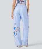 X Yukiko High Waisted Straight Leg Floral Print Casual Trousers with Pockets — Cocoa Haze — view 2