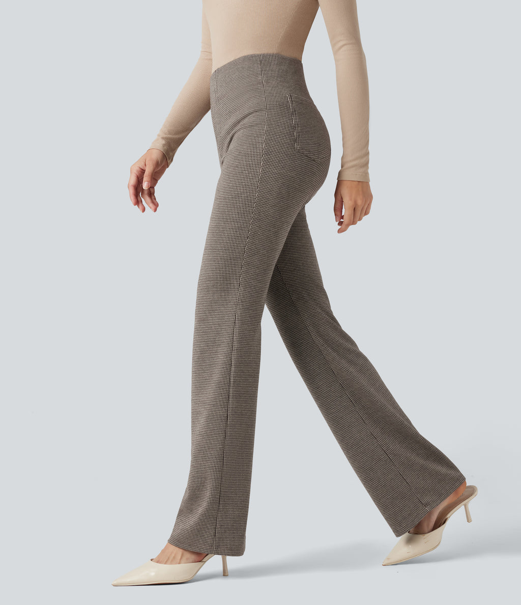 High Waisted Houndstooth Flared Work Trousers with Pockets — Urban Marl — view 1