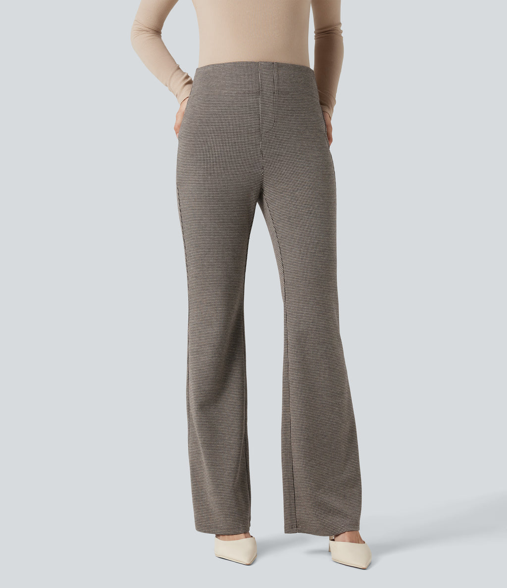 High Waisted Houndstooth Flared Work Trousers with Pockets — Urban Marl — view 3