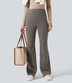 High Waisted Houndstooth Flared Work Trousers with Pockets — Urban Marl — view 7