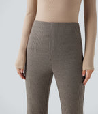High Waisted Houndstooth Flared Work Trousers with Pockets — Urban Marl — view 4