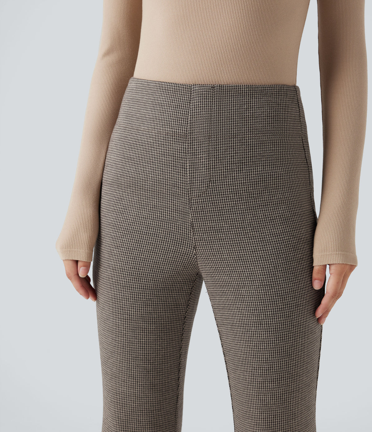 High Waisted Houndstooth Flared Work Trousers with Pockets — Urban Marl — view 4