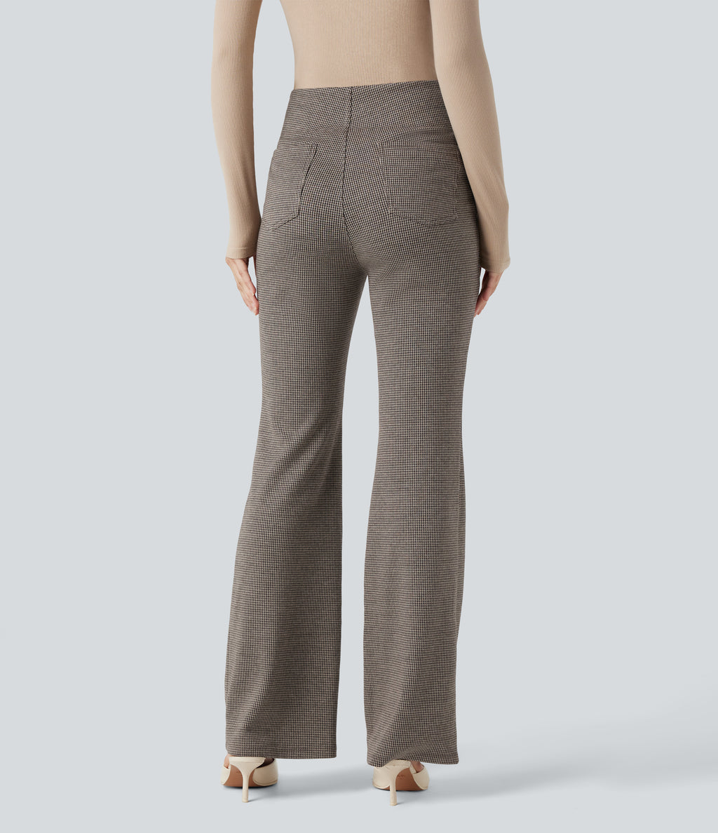 High Waisted Houndstooth Flared Work Trousers with Pockets — Urban Marl — view 2