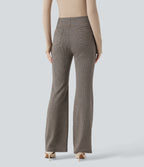 High Waisted Houndstooth Flared Work Trousers with Pockets — Urban Marl — view 2