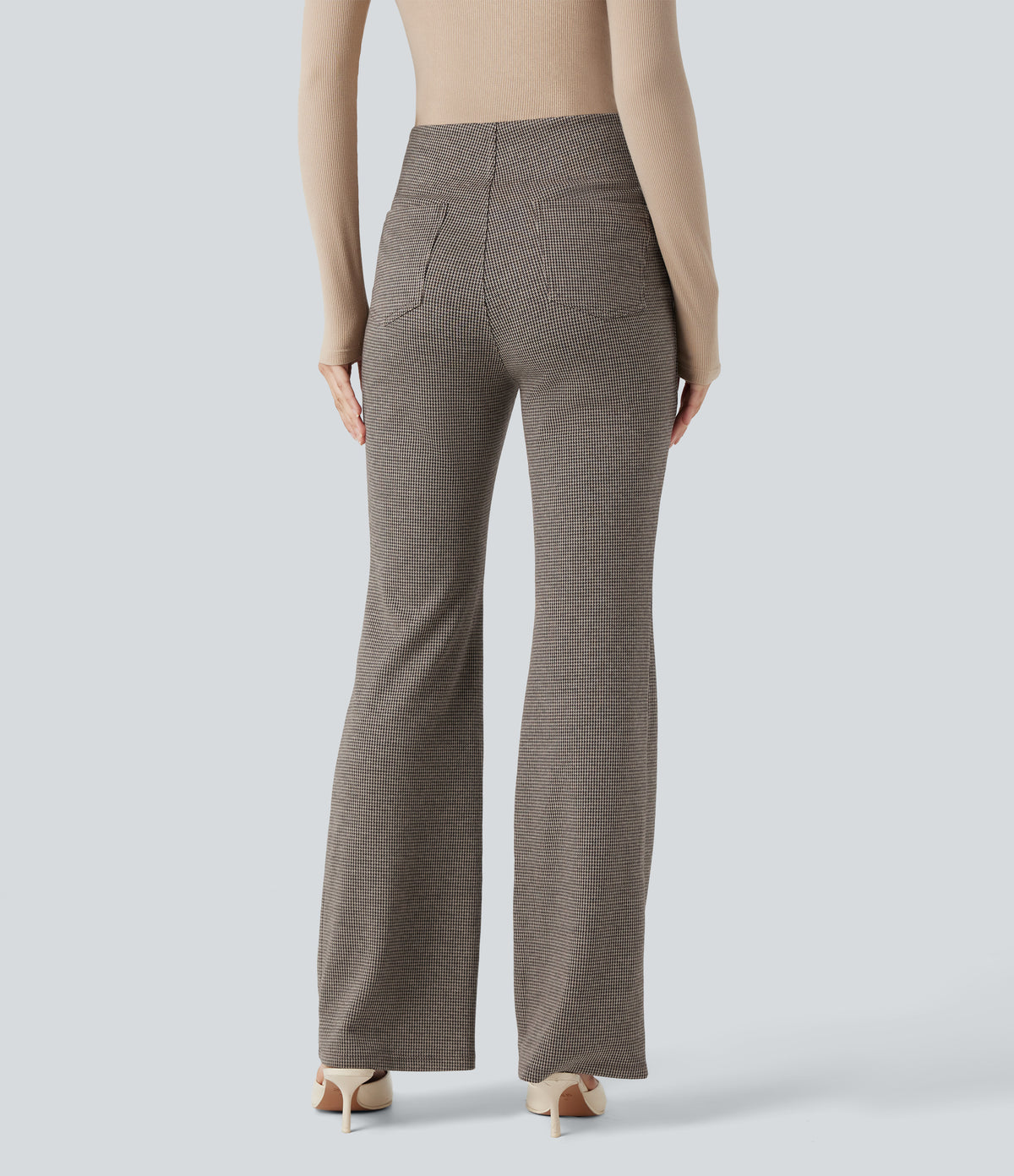 High Waisted Houndstooth Flared Work Trousers with Pockets — Urban Marl — view 2