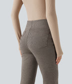 High Waisted Houndstooth Flared Work Trousers with Pockets — Urban Marl — view 5