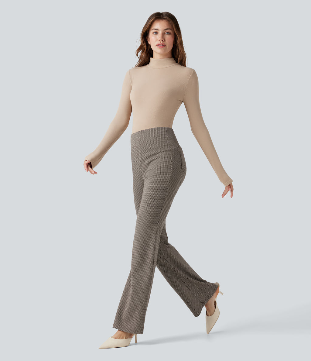 High Waisted Houndstooth Flared Work Trousers with Pockets — Urban Marl — view 8