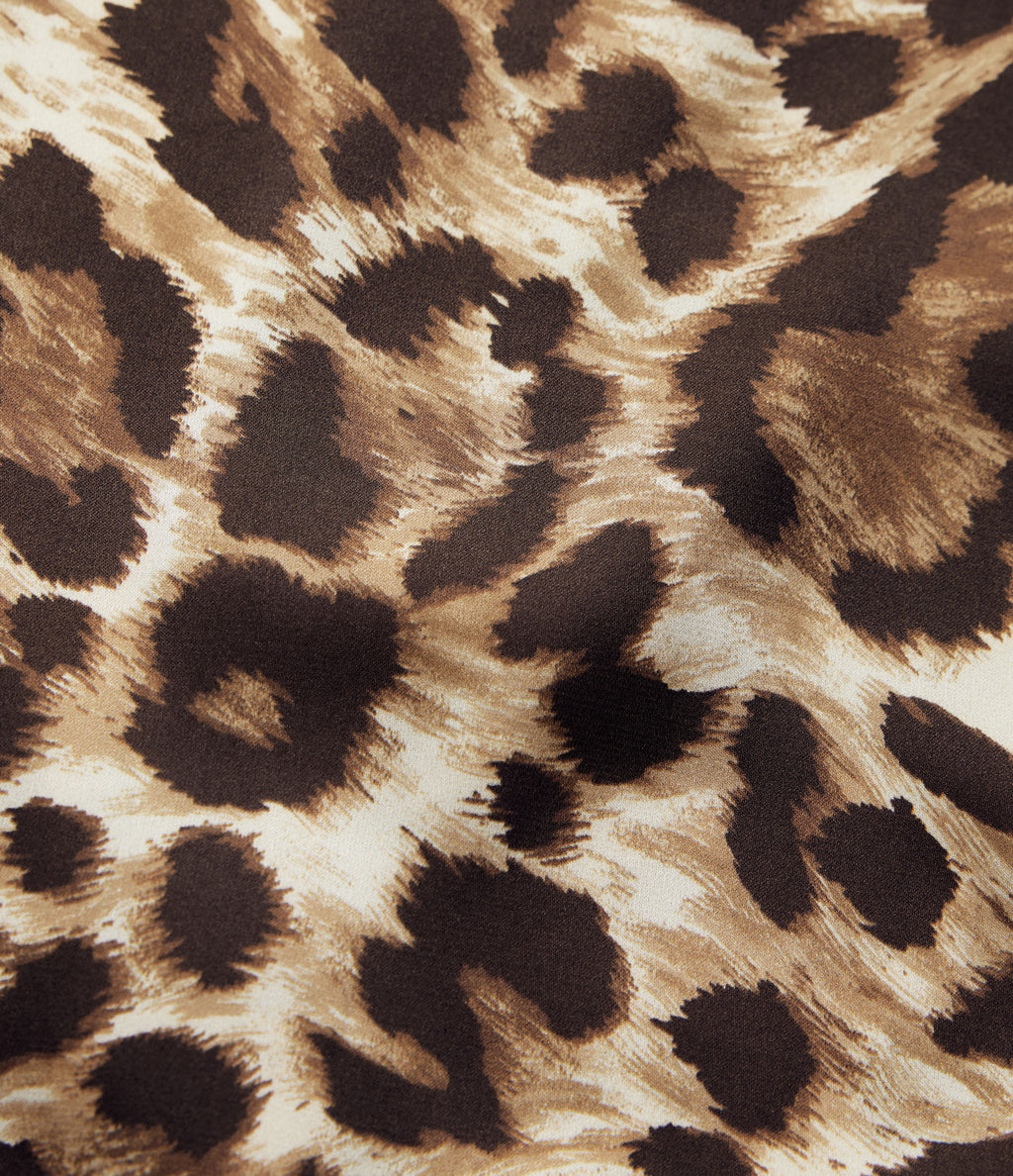 V Neck Long Sleeve Leopard Print Cropped Casual Blouse — Safari Leopard — view 7