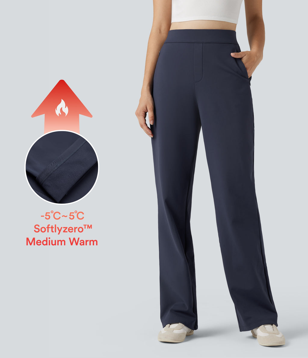 Plush Thermal High Waisted Straight Leg Casual Trousers with Zip Pockets — Overture — view 1