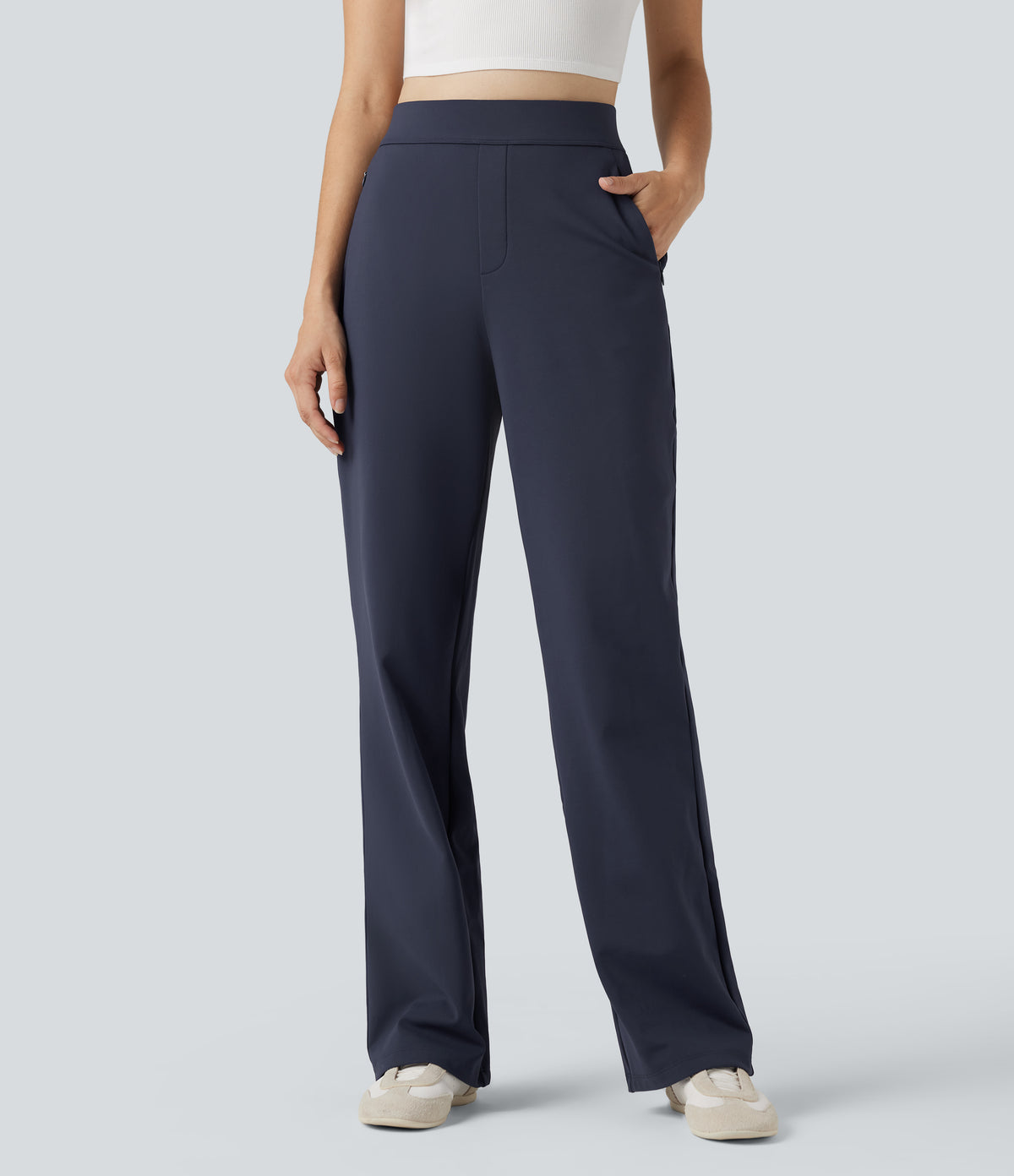 Plush Thermal High Waisted Straight Leg Casual Trousers with Zip Pockets — Overture — view 3