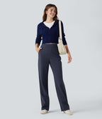 Plush Thermal High Waisted Straight Leg Casual Trousers with Zip Pockets — Overture — view 5