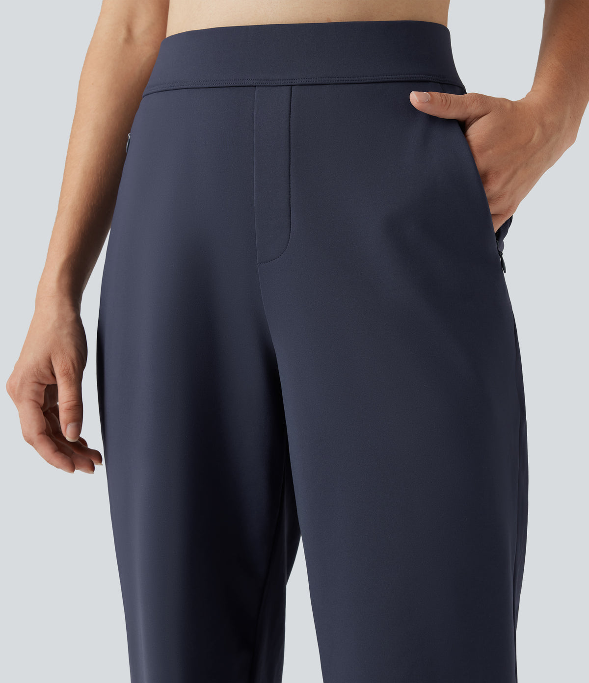 Plush Thermal High Waisted Straight Leg Casual Trousers with Zip Pockets — Overture — view 4
