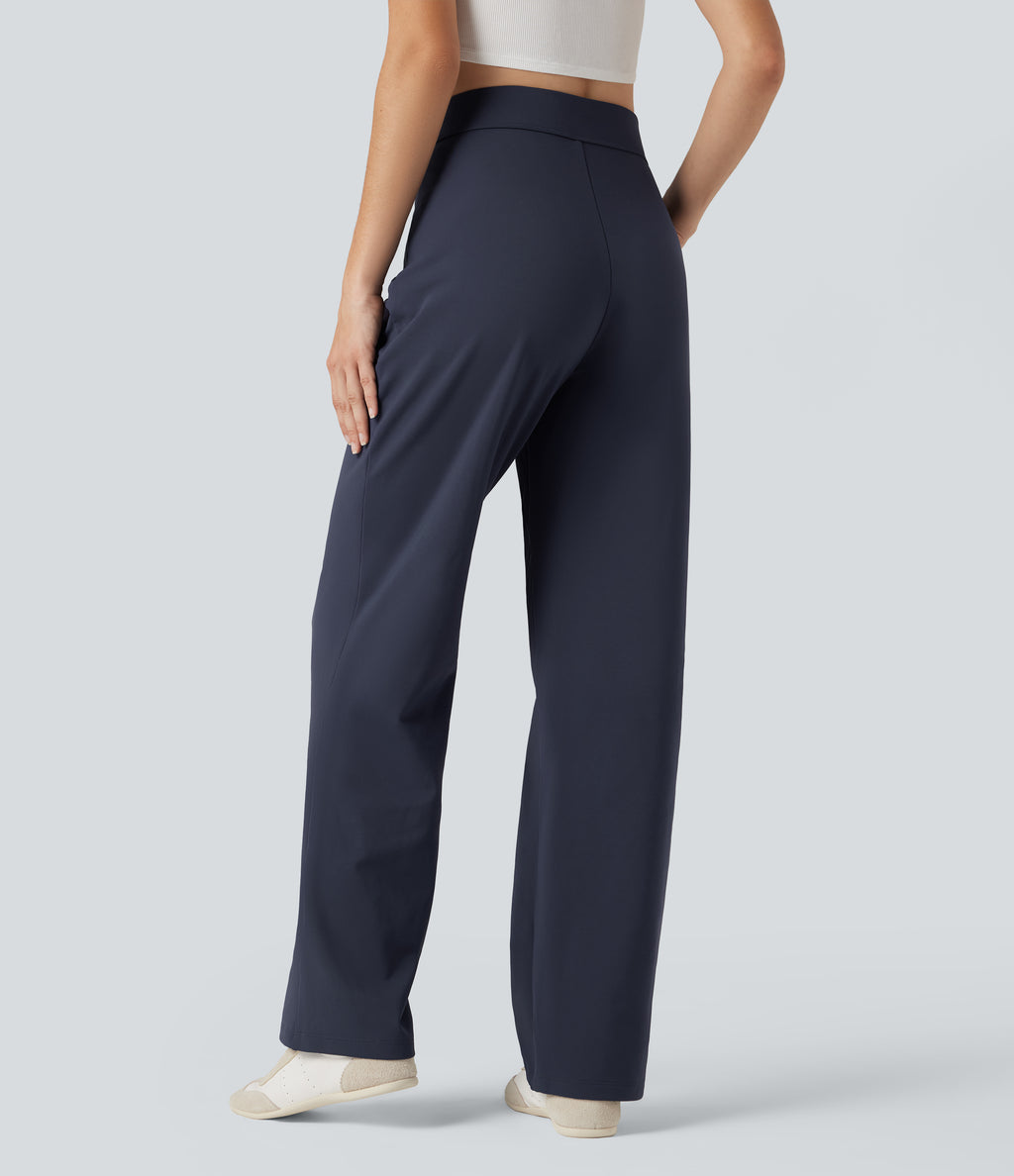 Plush Thermal High Waisted Straight Leg Casual Trousers with Zip Pockets — Overture — view 2