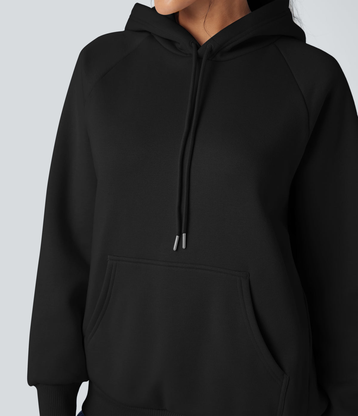 Hooded Drawstring Long Sleeve Fleece Casual Cotton Sweatshirt with Pockets — Black — view 5