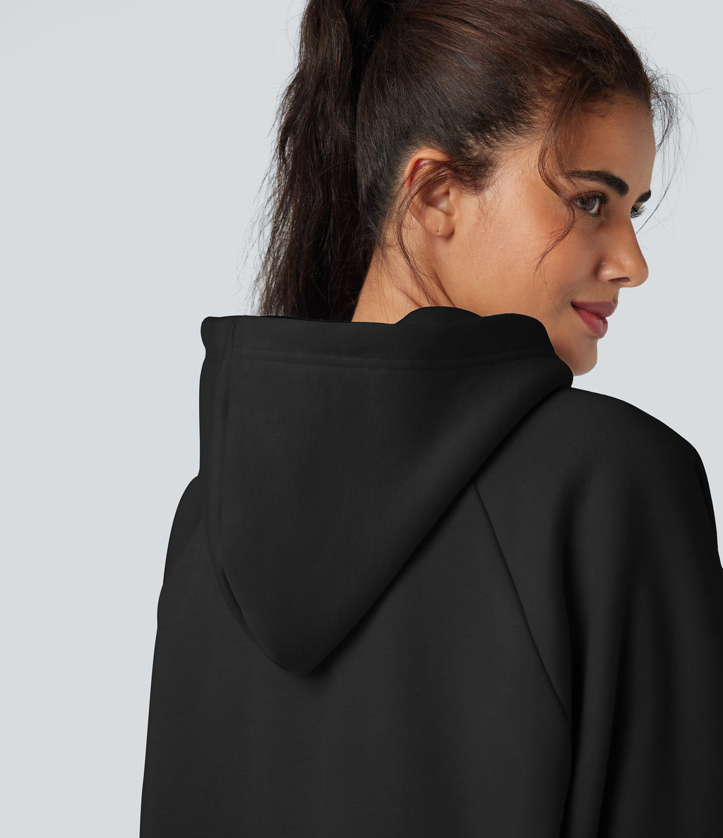 Hooded Drawstring Long Sleeve Fleece Casual Cotton Sweatshirt with Pockets — Black — view 4