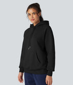 Hooded Drawstring Long Sleeve Fleece Casual Cotton Sweatshirt with Pockets — Black — view 3