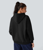 Hooded Drawstring Long Sleeve Fleece Casual Cotton Sweatshirt with Pockets — Black — view 2