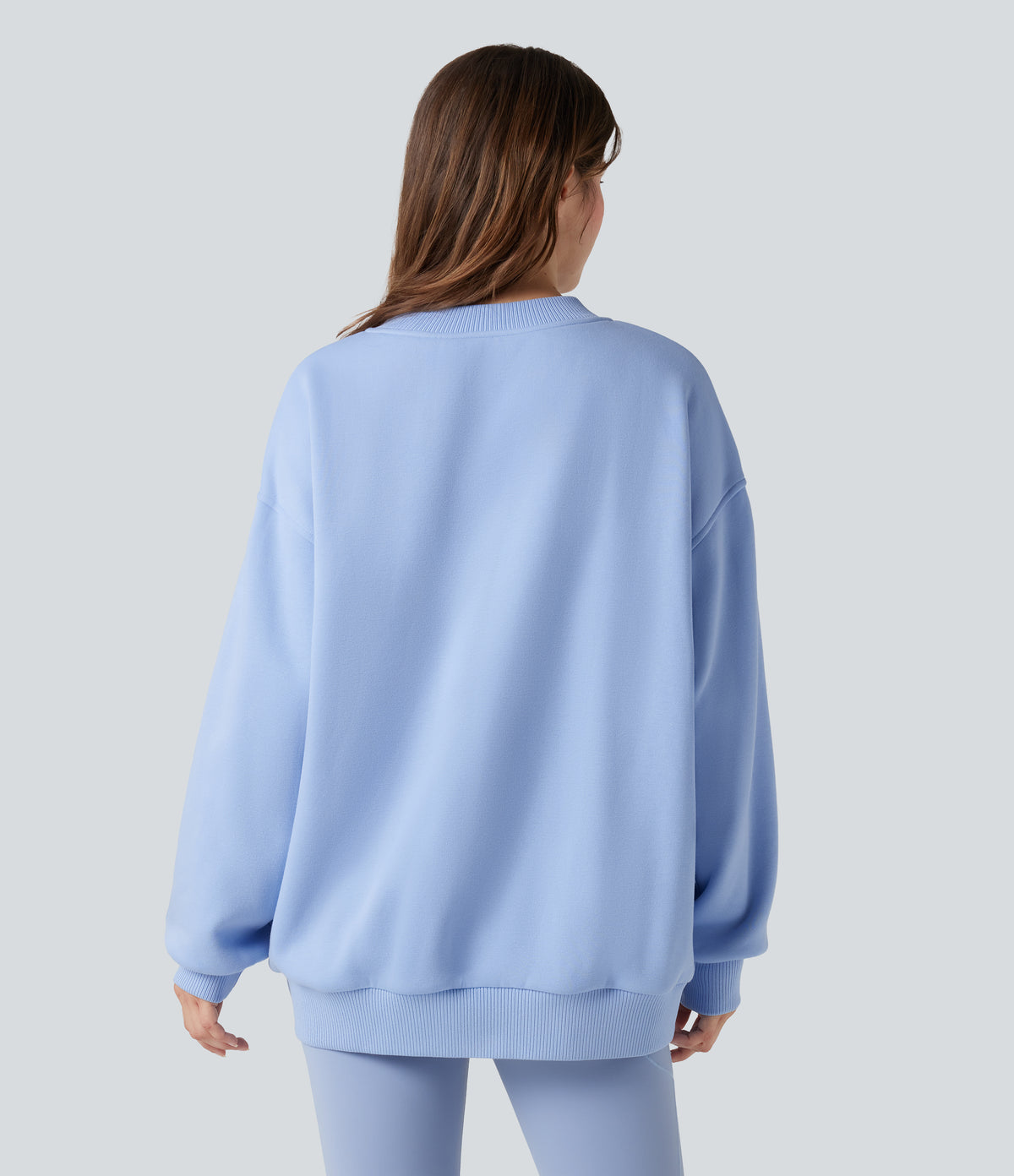 V Neck Long Sleeve Fleece Casual Cotton Sweatshirt with Pockets — Serenity — view 2