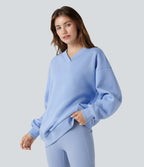 V Neck Long Sleeve Fleece Casual Cotton Sweatshirt with Pockets — Serenity — view 4