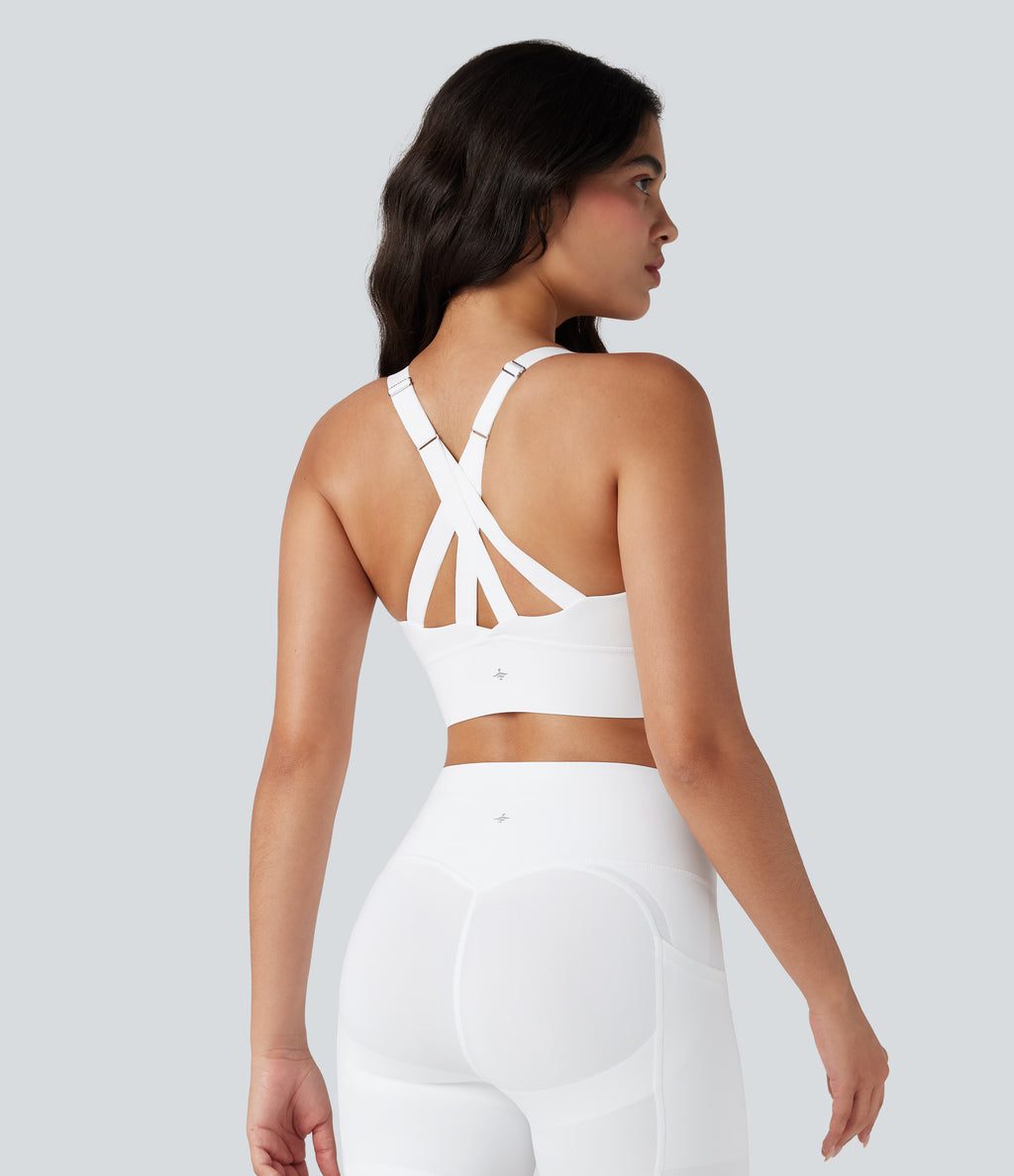 SpeedWave Medium Support Push Up Zipper Adjustable Buckle Quick Dry Running Sports Bra DD-F Cups — White — view 3