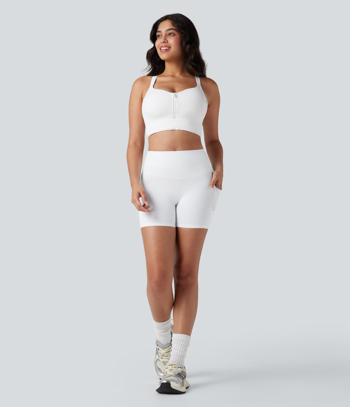 SpeedWave Medium Support Push Up Zipper Adjustable Buckle Quick Dry Running Sports Bra DD-F Cups — White — view 7