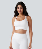 SpeedWave Medium Support Push Up Zipper Adjustable Buckle Quick Dry Running Sports Bra DD-F Cups — White — view 2