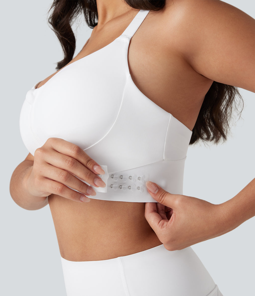 SpeedWave Medium Support Push Up Zipper Adjustable Buckle Quick Dry Running Sports Bra DD-F Cups — White — view 5