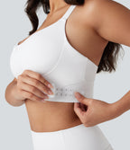 SpeedWave Medium Support Push Up Zipper Adjustable Buckle Quick Dry Running Sports Bra DD-F Cups — White — view 5