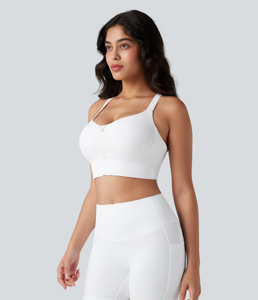 SpeedWave Medium Support Push Up Zipper Adjustable Buckle Quick Dry Running Sports Bra DD-F Cups — White — view 4