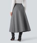 High Waisted Fleece Midi Casual A-line Skirt with Pockets — Charcoal Grey — view 3