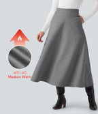 High Waisted Fleece Midi Casual A-line Skirt with Pockets — Charcoal Grey — view 1