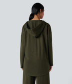 Hooded Curved Hem Oversized Quick Dry Casual Heathered Warming Sweatshirt-UPF40+ — Shadow Moss — view 2