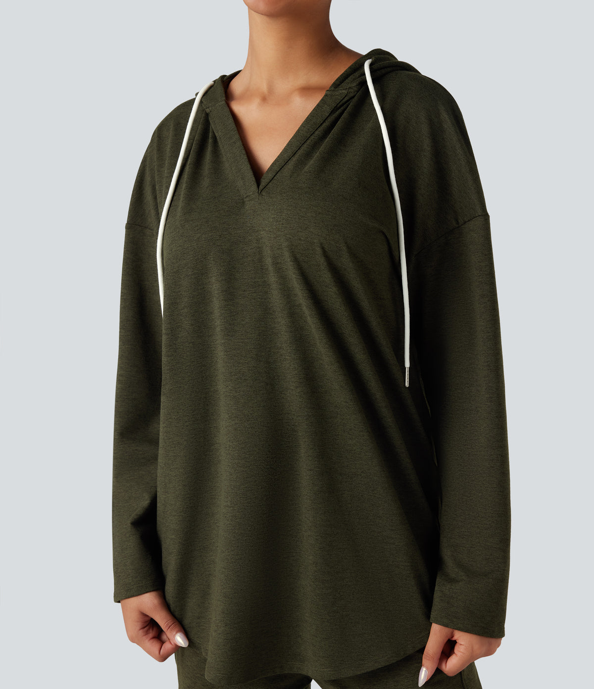 Hooded Curved Hem Oversized Quick Dry Casual Heathered Warming Sweatshirt-UPF40+ — Shadow Moss — view 4
