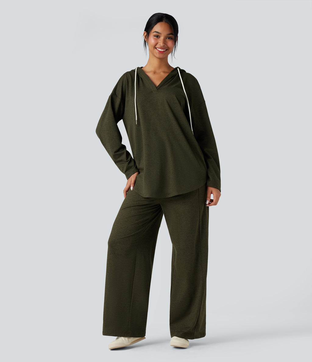 Hooded Curved Hem Oversized Quick Dry Casual Heathered Warming Sweatshirt-UPF40+ — Shadow Moss — view 5