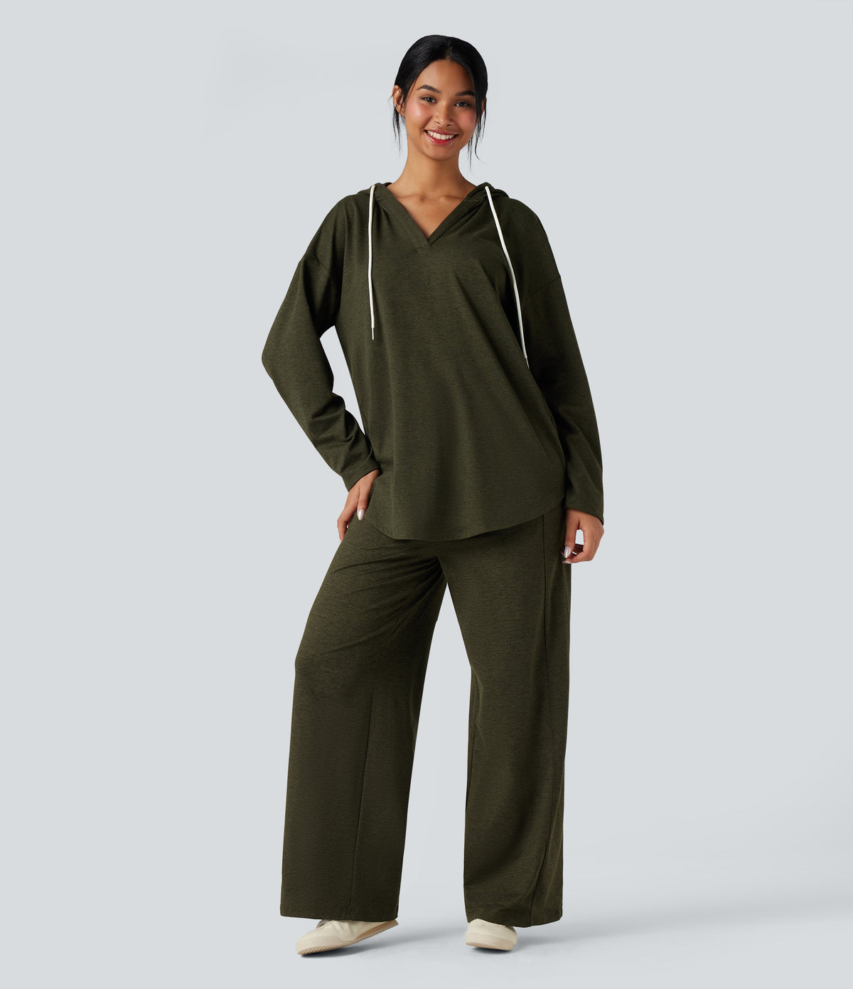 Hooded Curved Hem Oversized Quick Dry Casual Heathered Warming Sweatshirt-UPF40+ — Shadow Moss — view 5