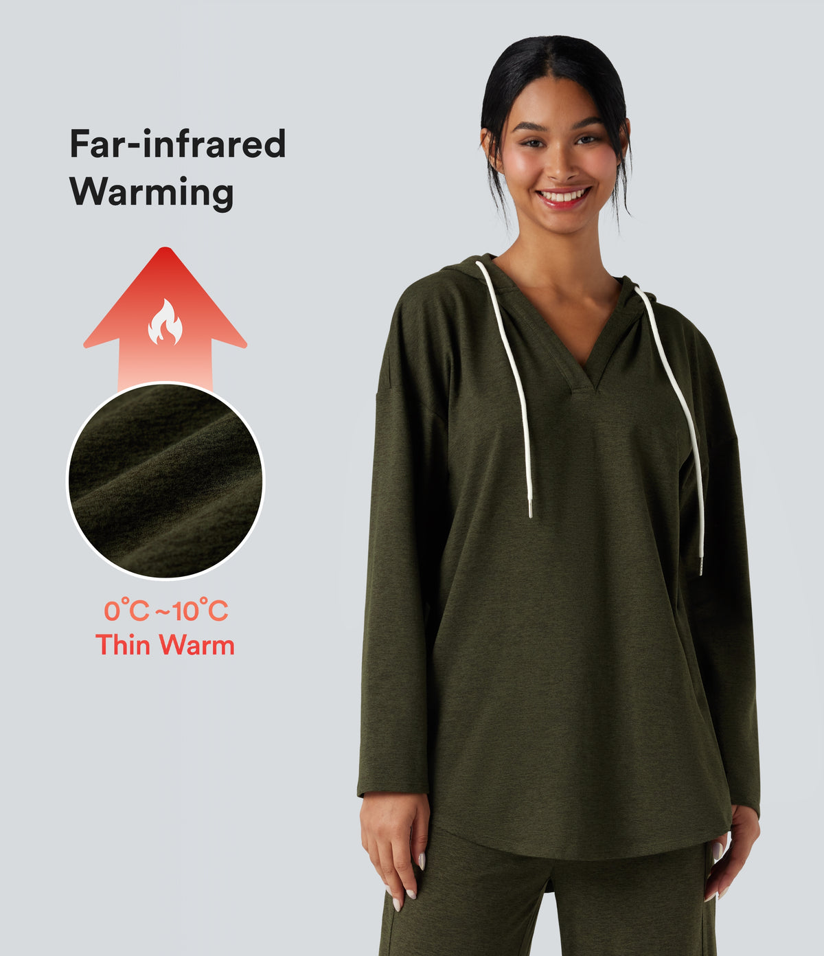 Hooded Curved Hem Oversized Quick Dry Casual Heathered Warming Sweatshirt-UPF40+ — Shadow Moss — view 1