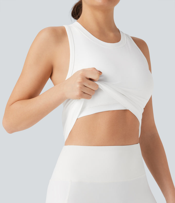 OneForm Seamless Flow Racerback Built-in Bra Yoga Tank Top — White — view 1