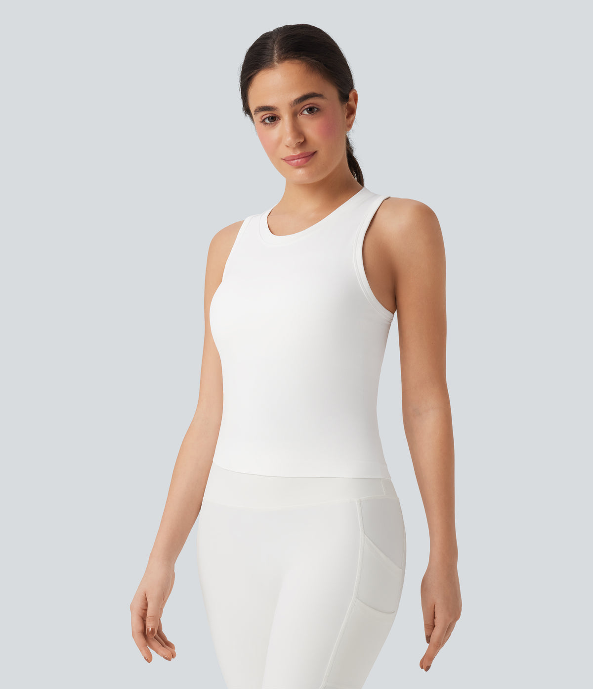 OneForm Seamless Flow Racerback Built-in Bra Yoga Tank Top — White — view 4