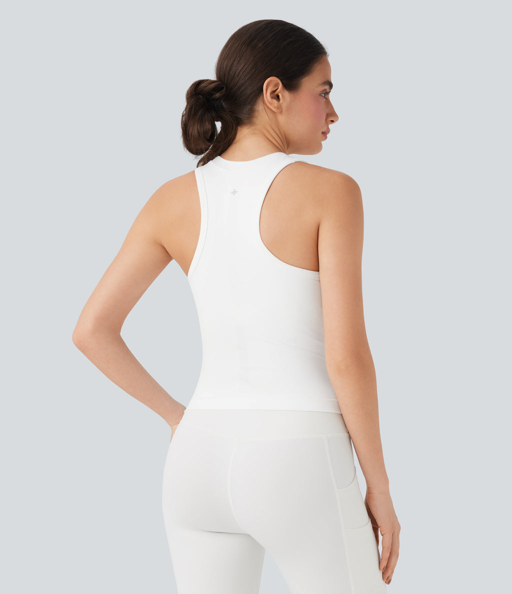 OneForm Seamless Flow Racerback Built-in Bra Yoga Tank Top — White — view 3