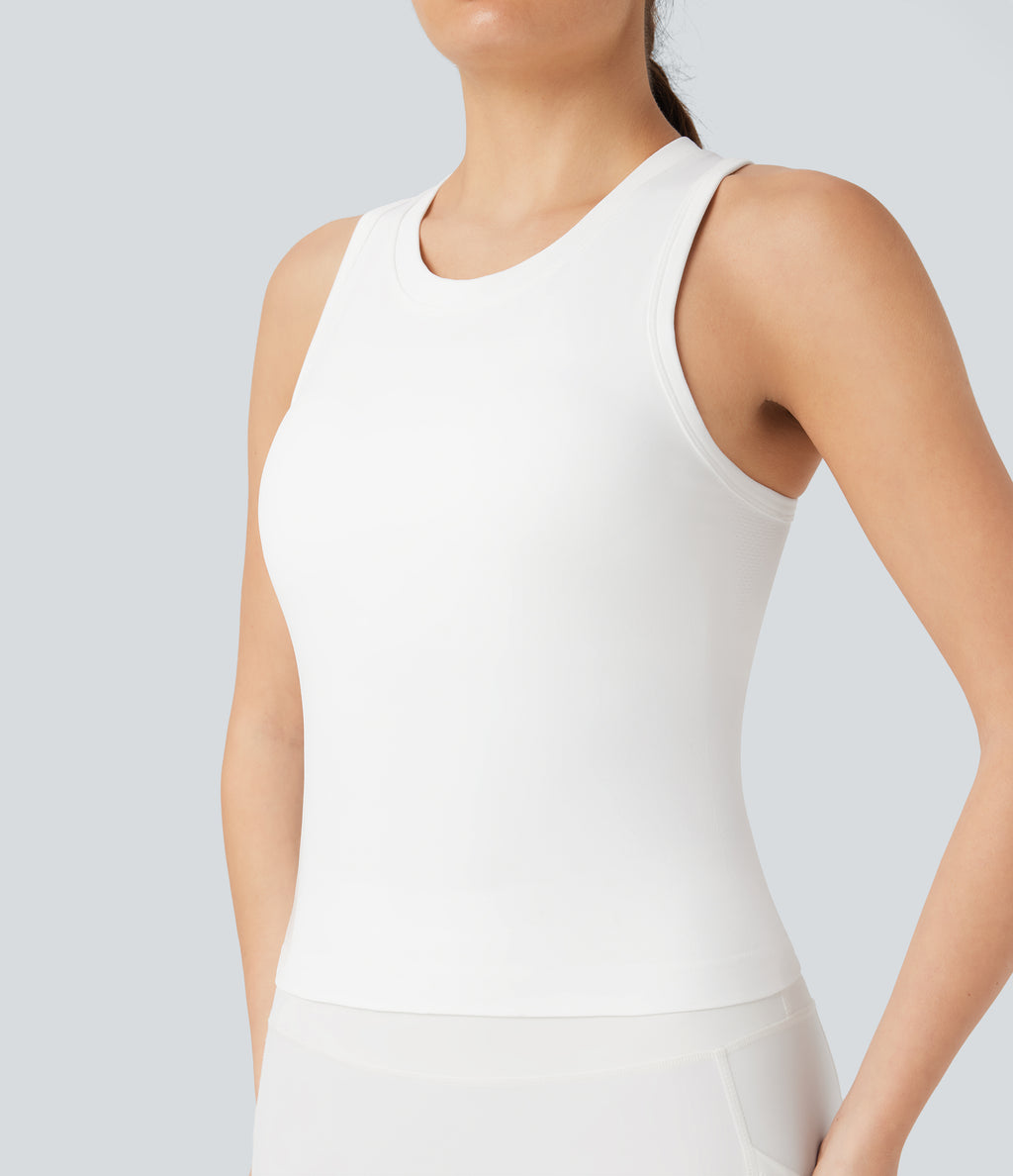 OneForm Seamless Flow Racerback Built-in Bra Yoga Tank Top — White — view 5