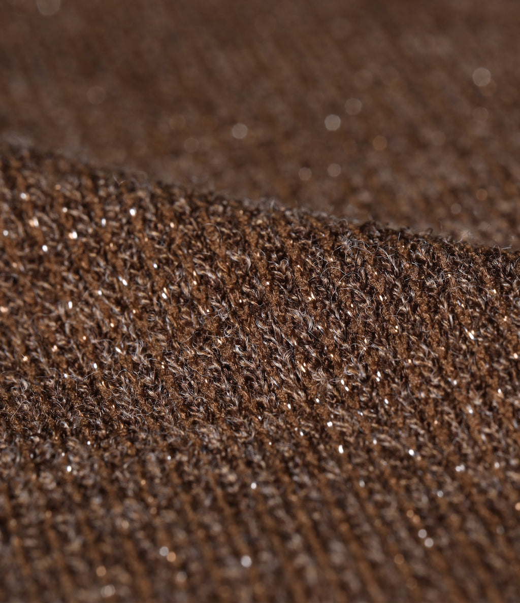 Ribbed Knit Sparkle Mid Rise Drawstring Wide Leg Casual Trousers with Pockets — Cocoa Light Brown — view 7