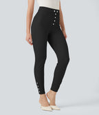 High Waisted Tummy Control Herringbone Work Skinny Trousers with Pockets — Black — view 3
