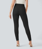 High Waisted Tummy Control Herringbone Work Skinny Trousers with Pockets — Black — view 2