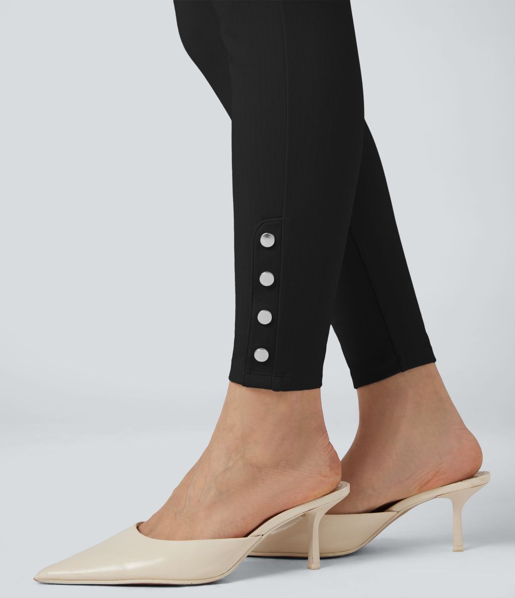 High Waisted Tummy Control Herringbone Work Skinny Trousers with Pockets — Black — view 6